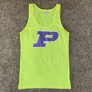 Purdue Boilermakers Tank Top Womens Small Neon Green Purple Logo Made In USA